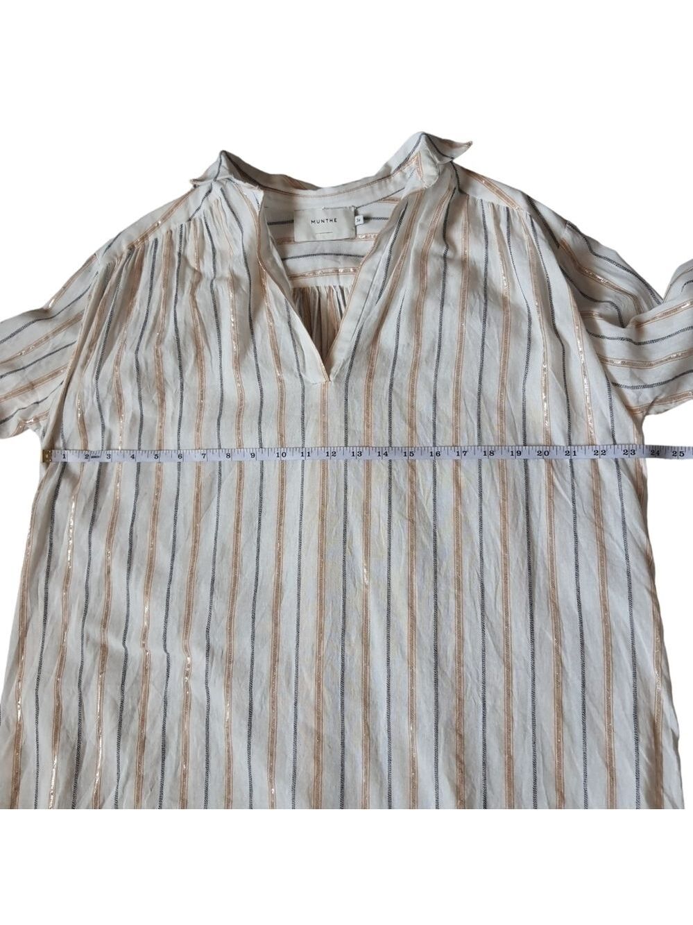 Munthe Long Sleeve Cotton Tshirt Dress Pullover Neutral Cream Metallic - Picture 8 of 14